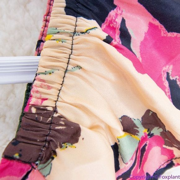 NEW Free People Floral print crop top, L, smock back cinch sides ruffle … - Picture 9 of 16